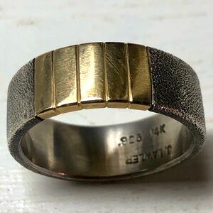 One of a Kind Artist Designed Silver & 14k Gold Wedding Band Sz 10 Jen Lawler